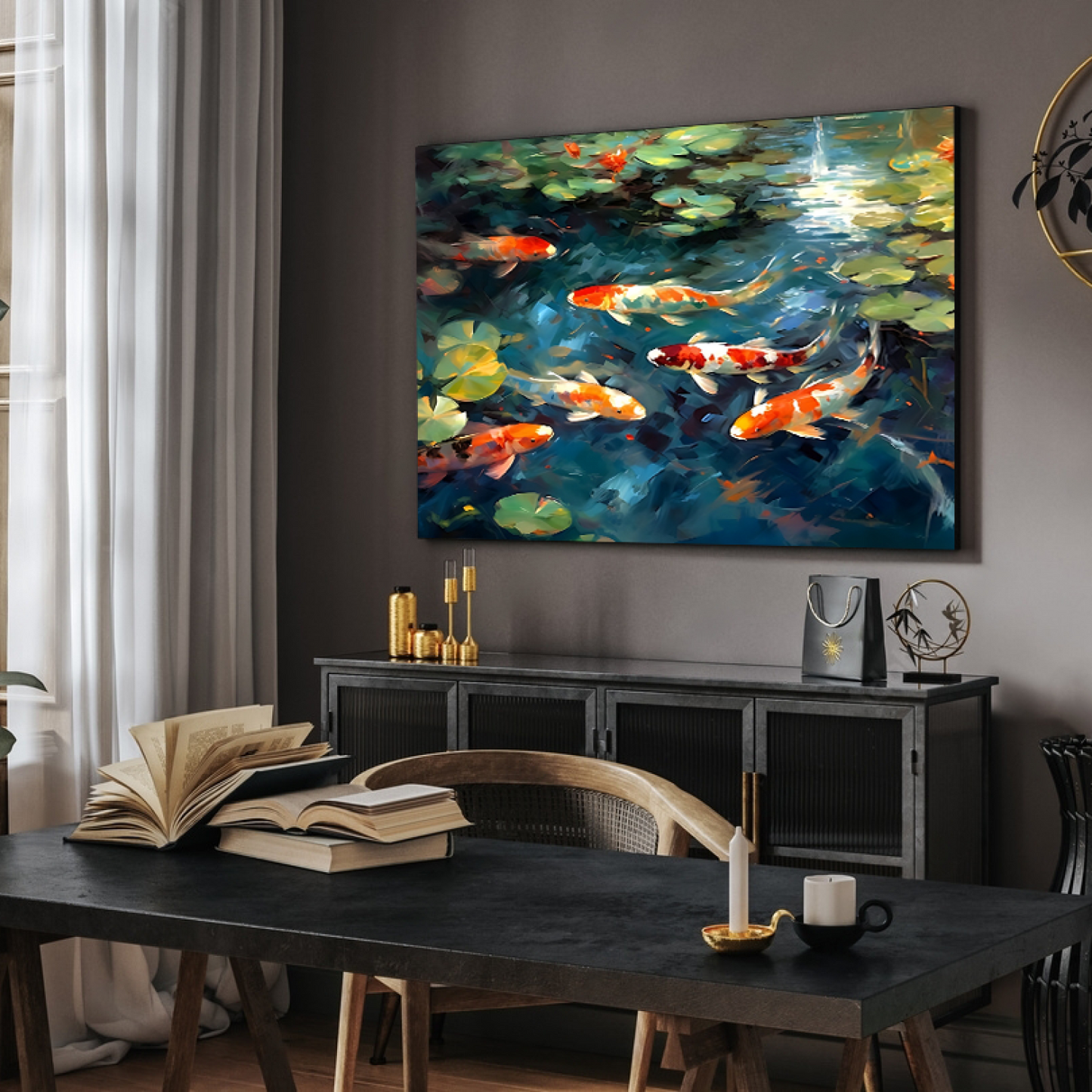 Koi Pond Fish Wood Print Feng Shui Vastu Wall Art