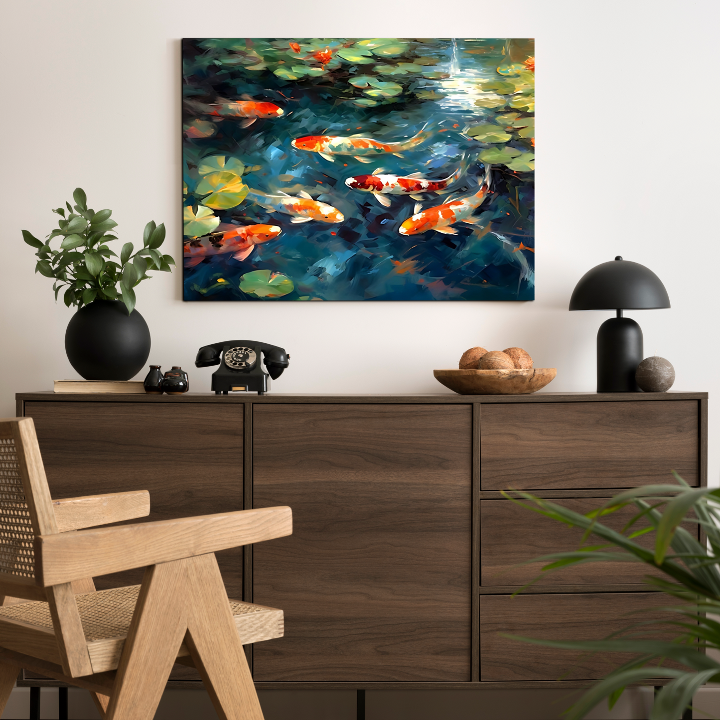 Koi Pond Fish Wood Print Feng Shui Vastu Wall Art