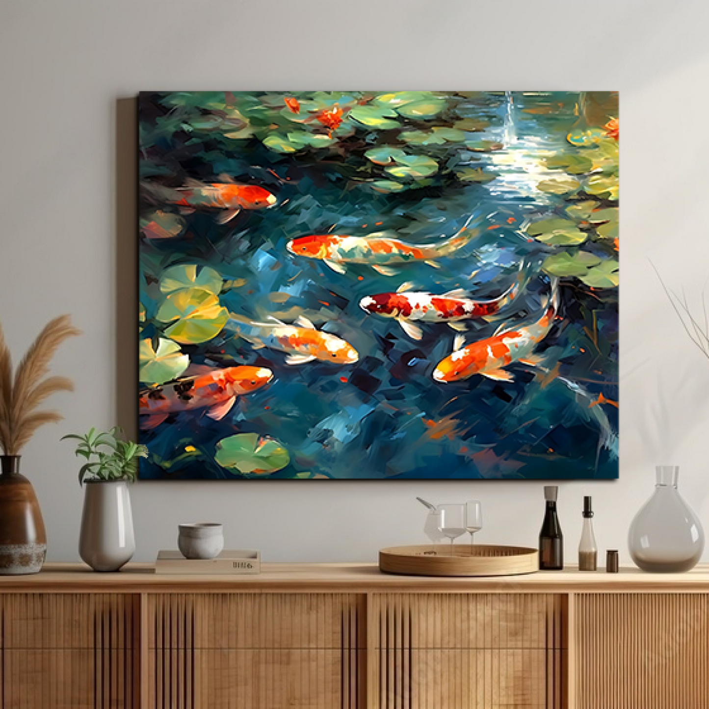 Koi Pond Fish Wood Print Feng Shui Vastu Wall Art