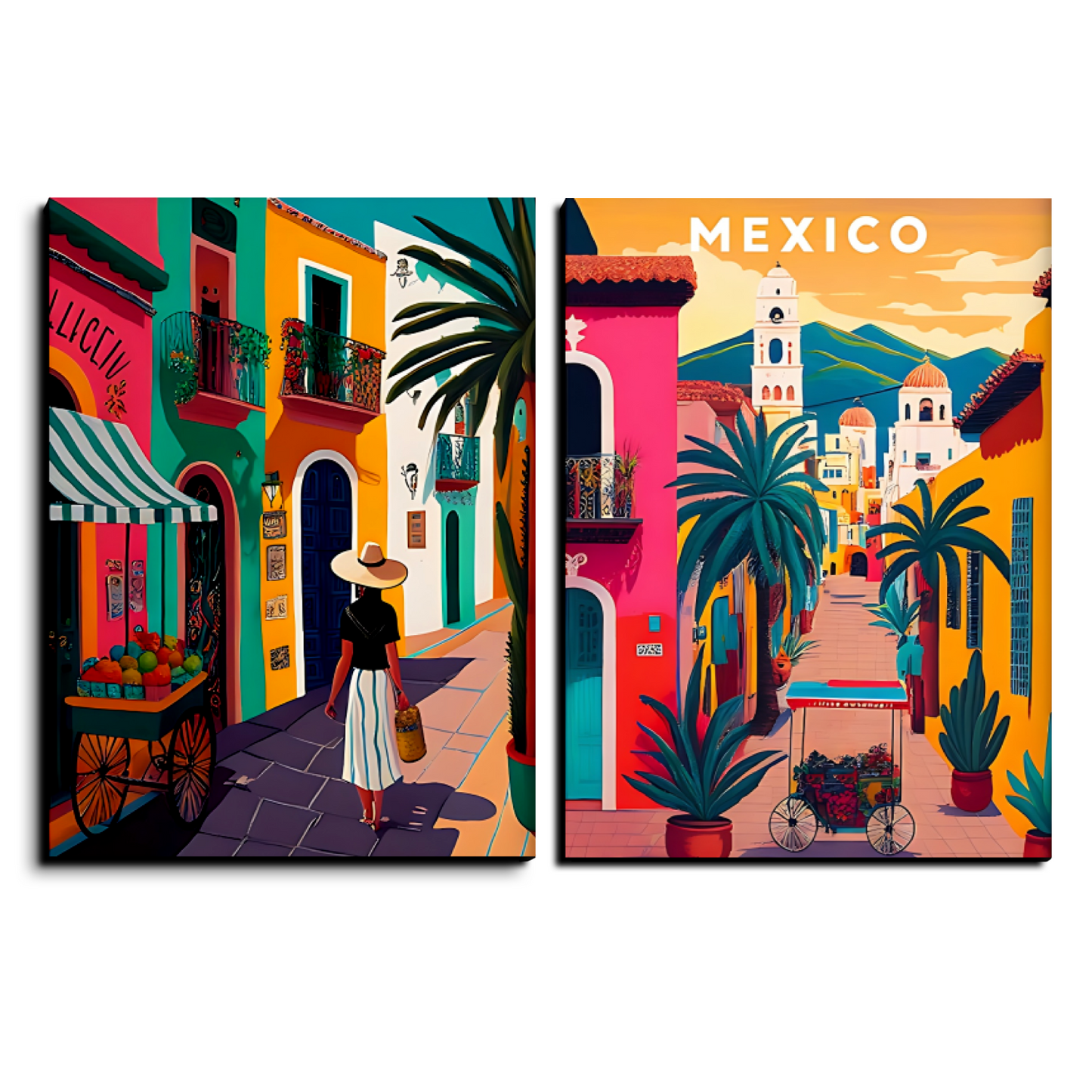 Mexico Colorful Wood Print Wall Art Set of 2