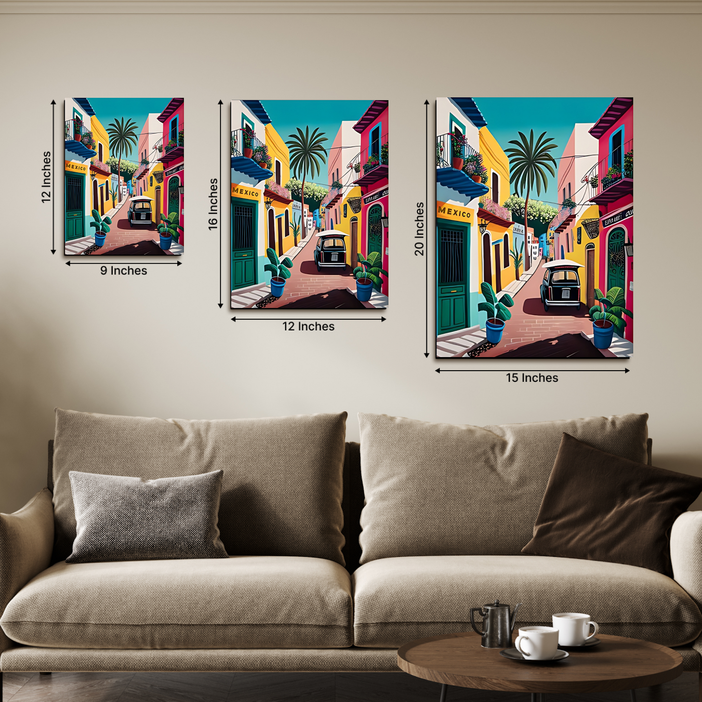 Mexico Street Colorful Wood Print Wall Art Set of 3