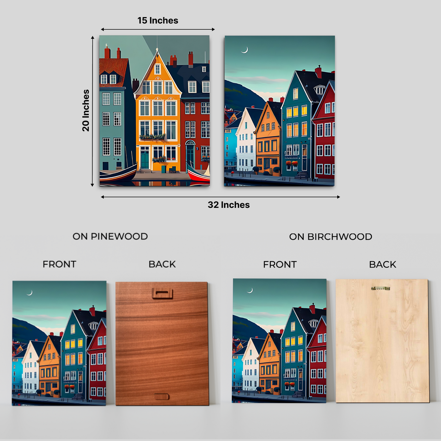 Denmark Travel Wood Print Wall Art Set of 2