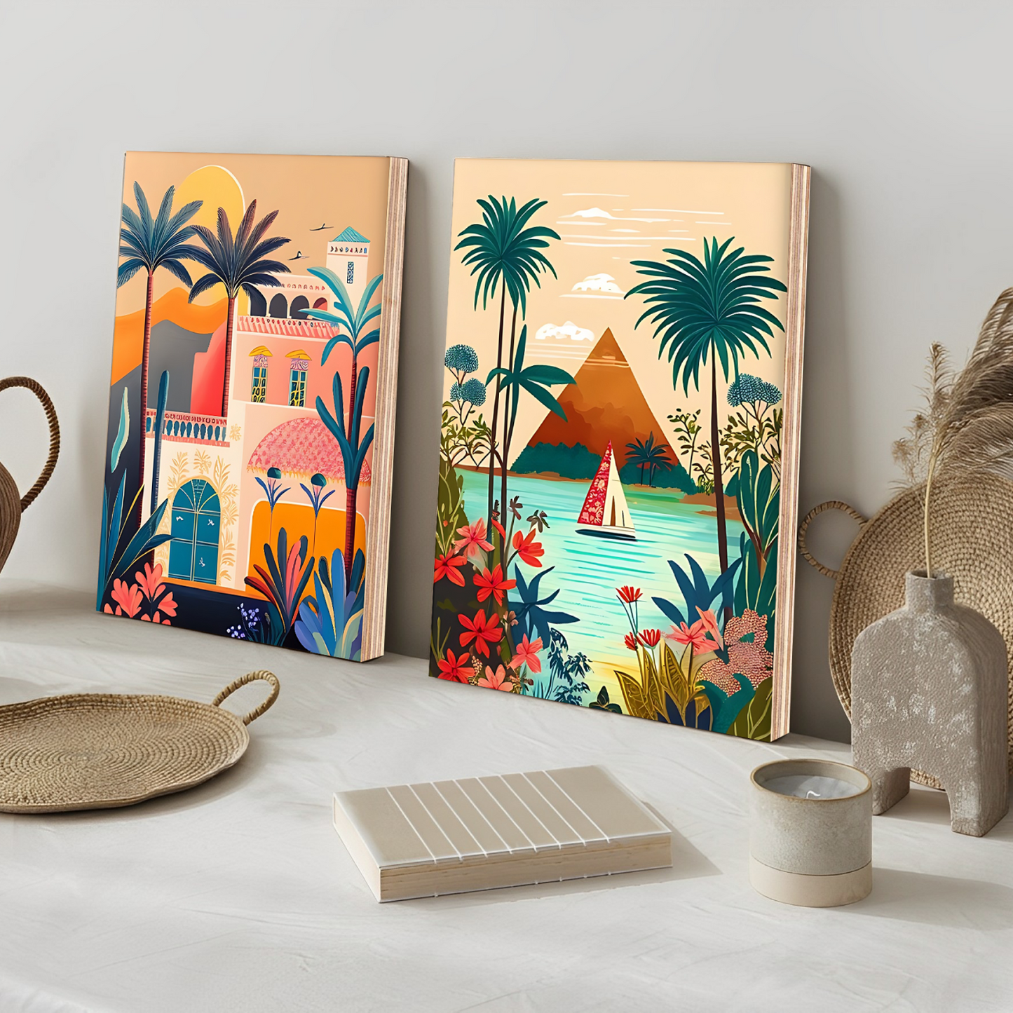 Journey Through Egypt Wood Print Wall Art Set of 2