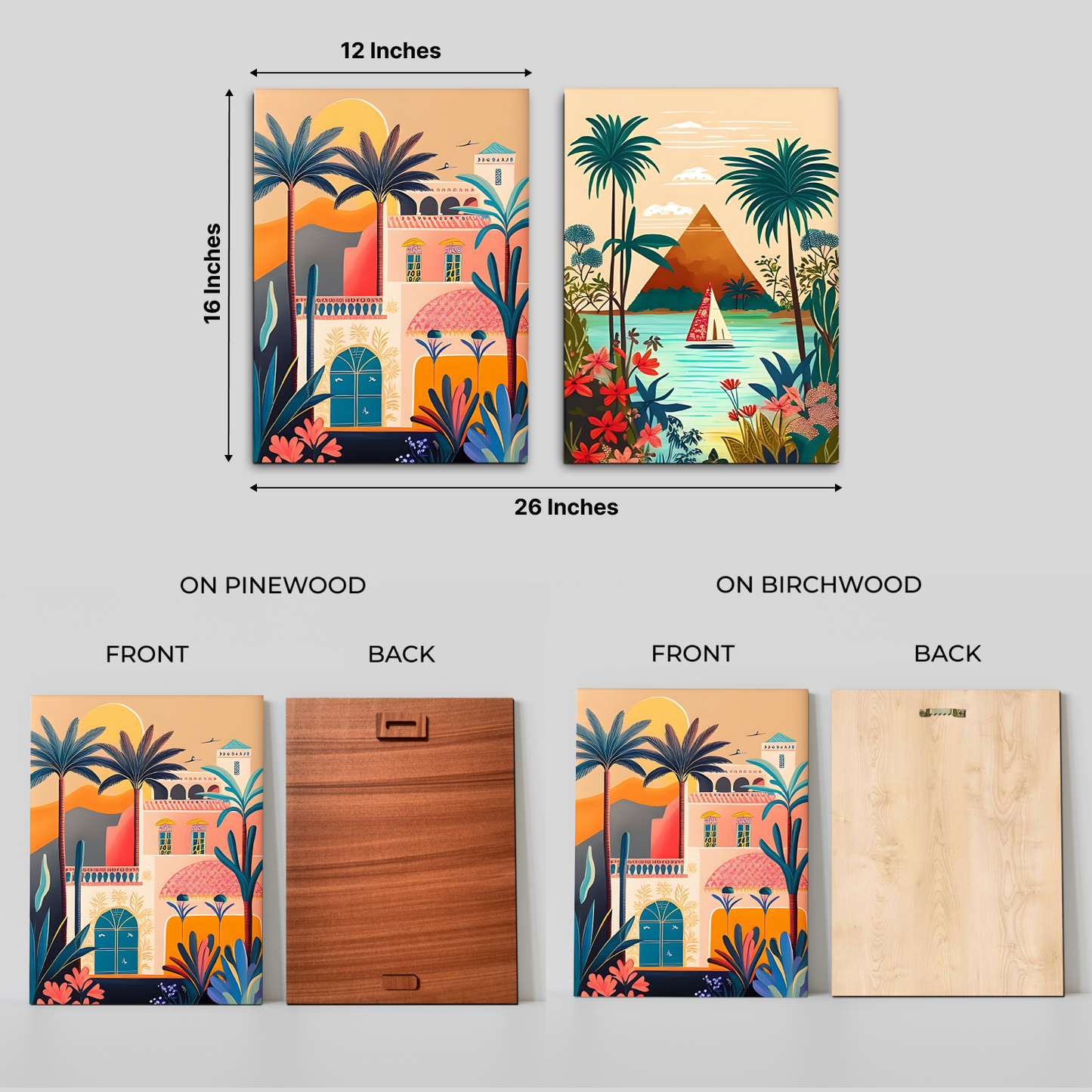 Journey Through Egypt Wood Print Wall Art Set of 2