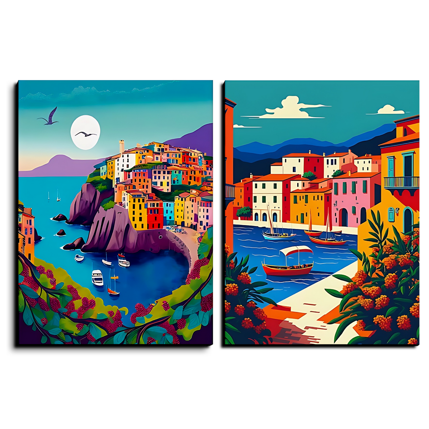 Italy Cinque Terre Wood Print Wall Art Set of 2
