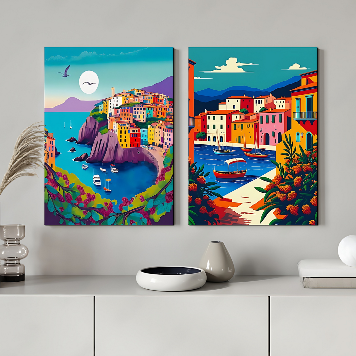 Italy Cinque Terre Wood Print Wall Art Set of 2