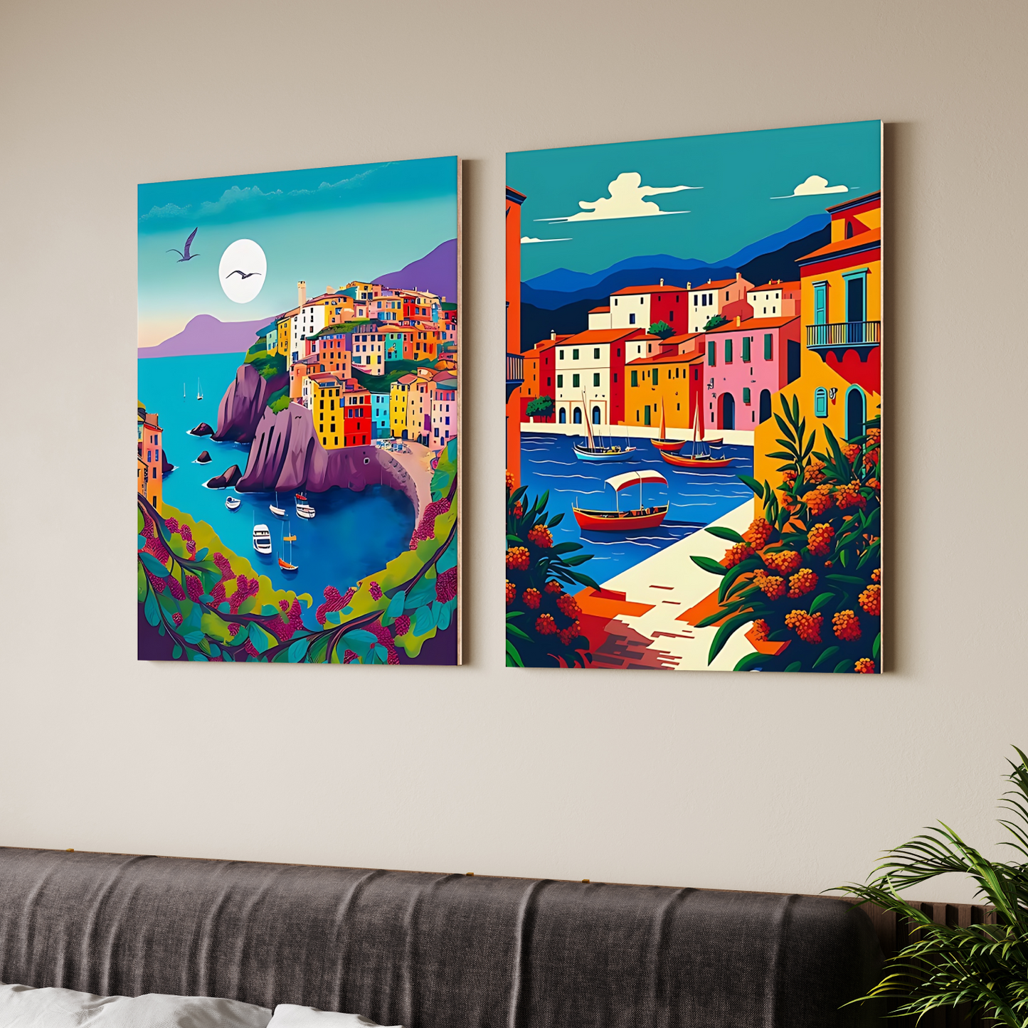 Italy Cinque Terre Wood Print Wall Art Set of 2