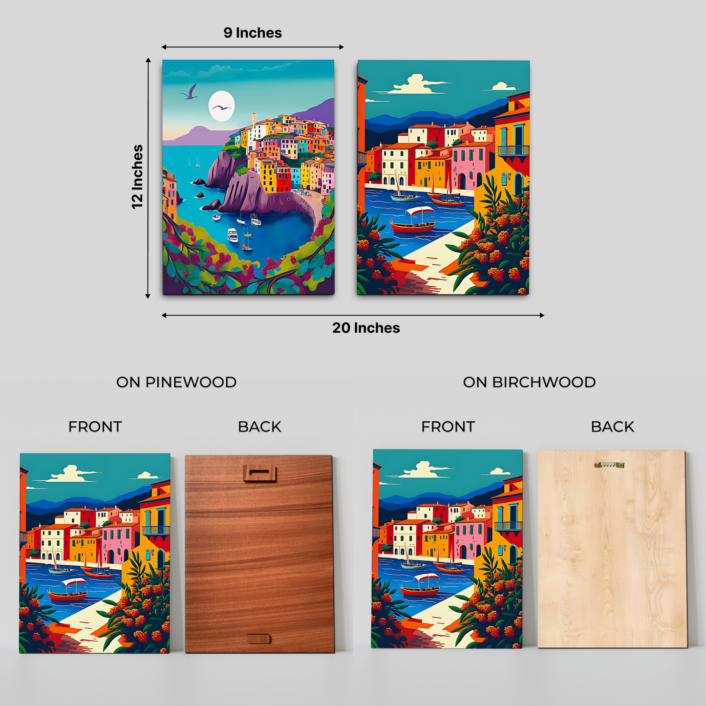 Italy Cinque Terre Wood Print Wall Art Set of 2