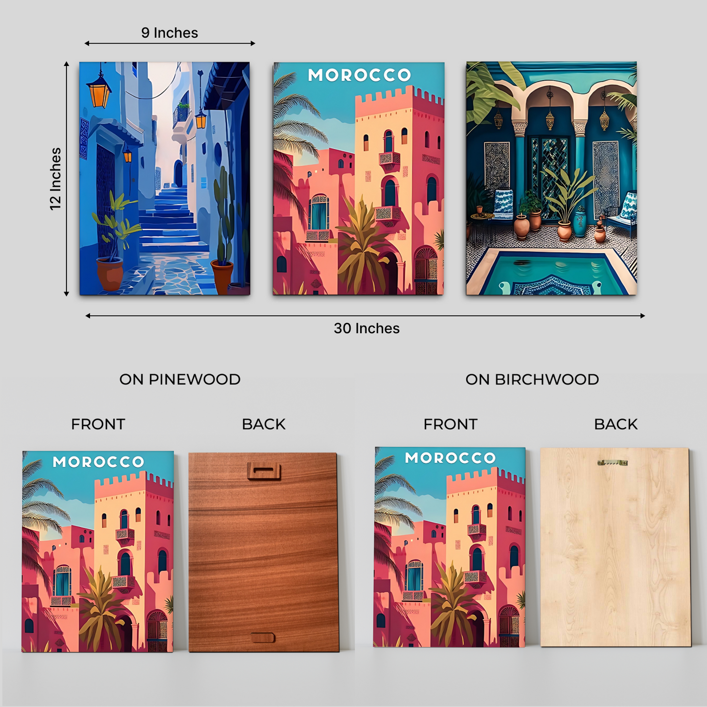 Morocco Gallery Wood Print Wall Art Set of 3