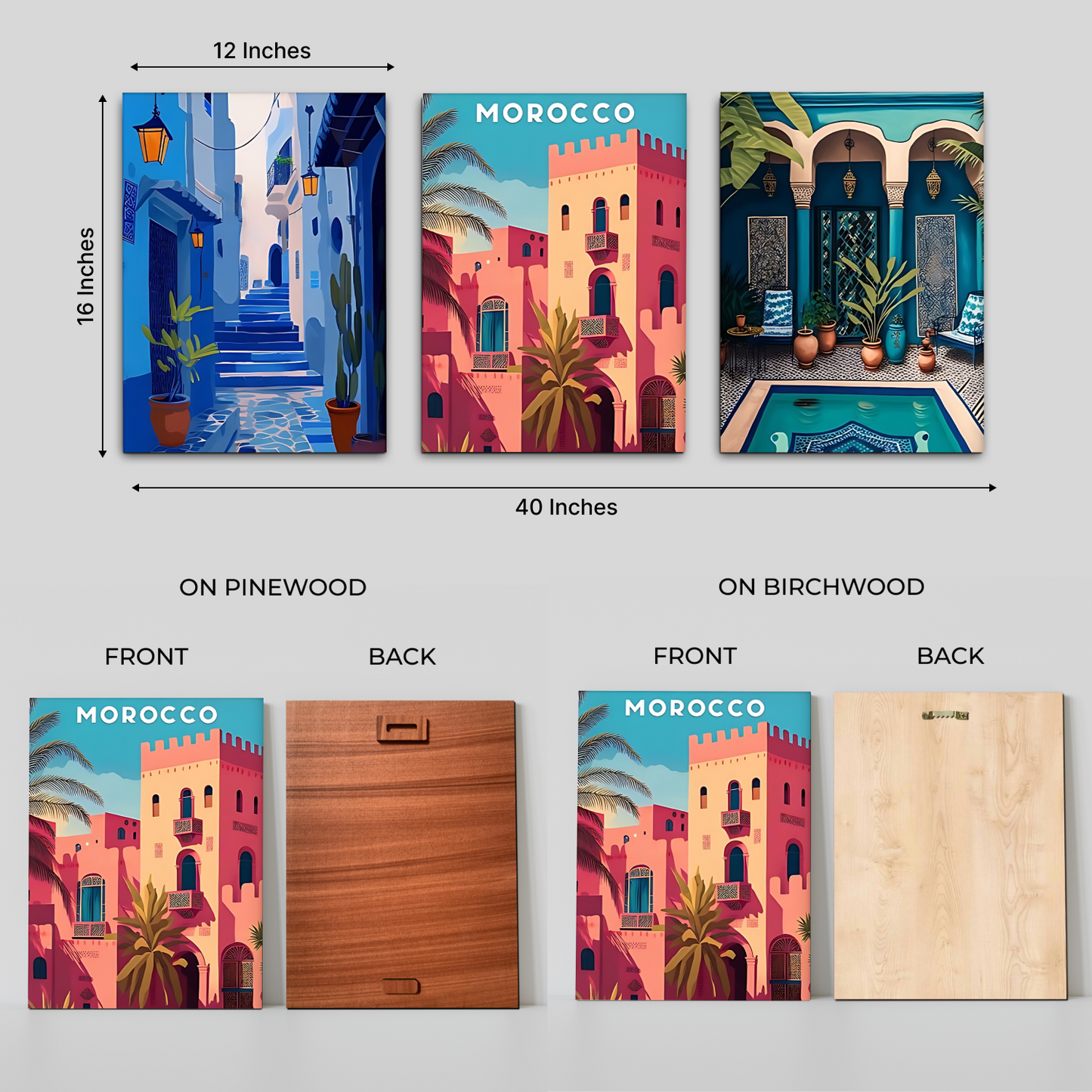 Morocco Gallery Wood Print Wall Art Set of 3
