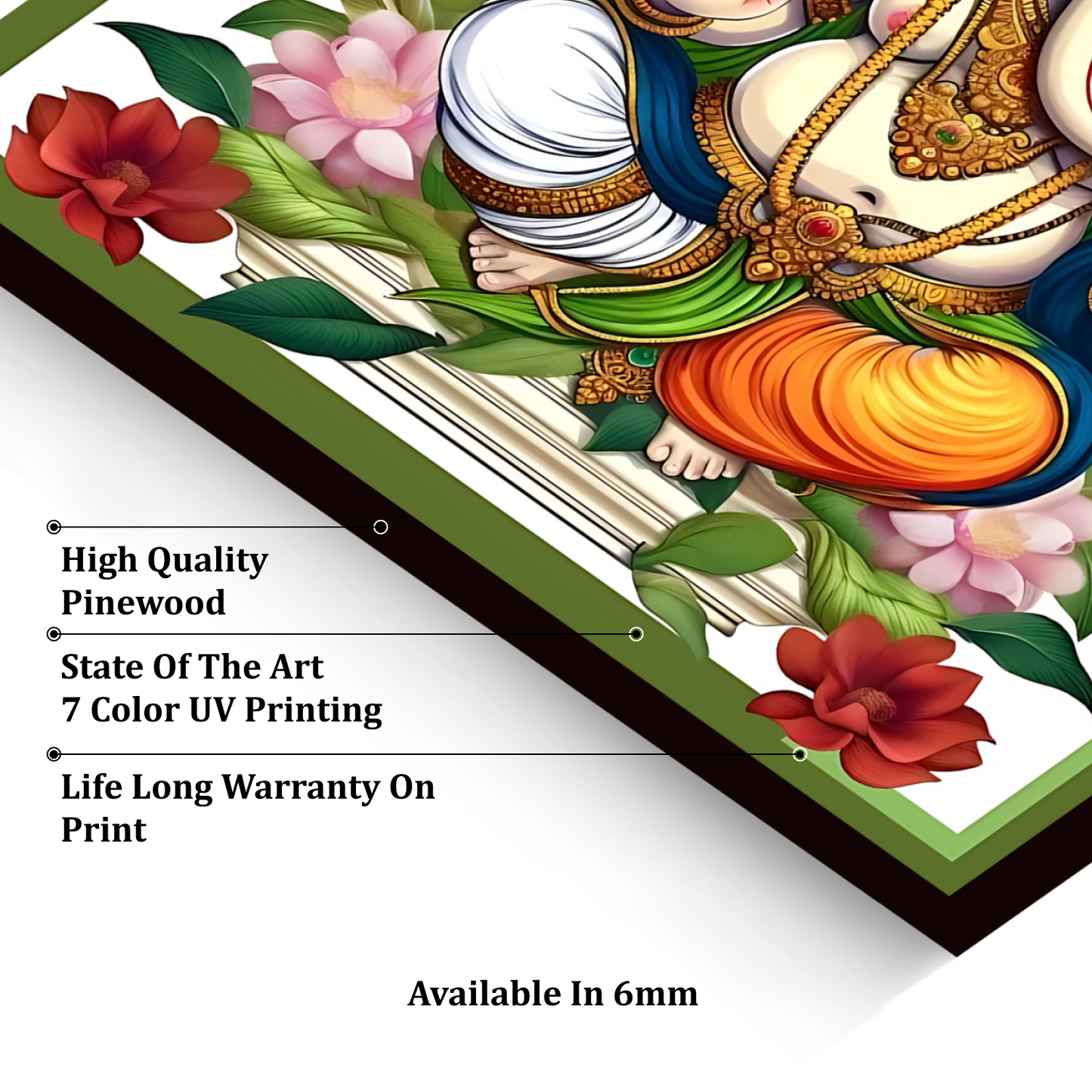 Ganesh Ji With Lotus Colorful Wood Print Wall Art