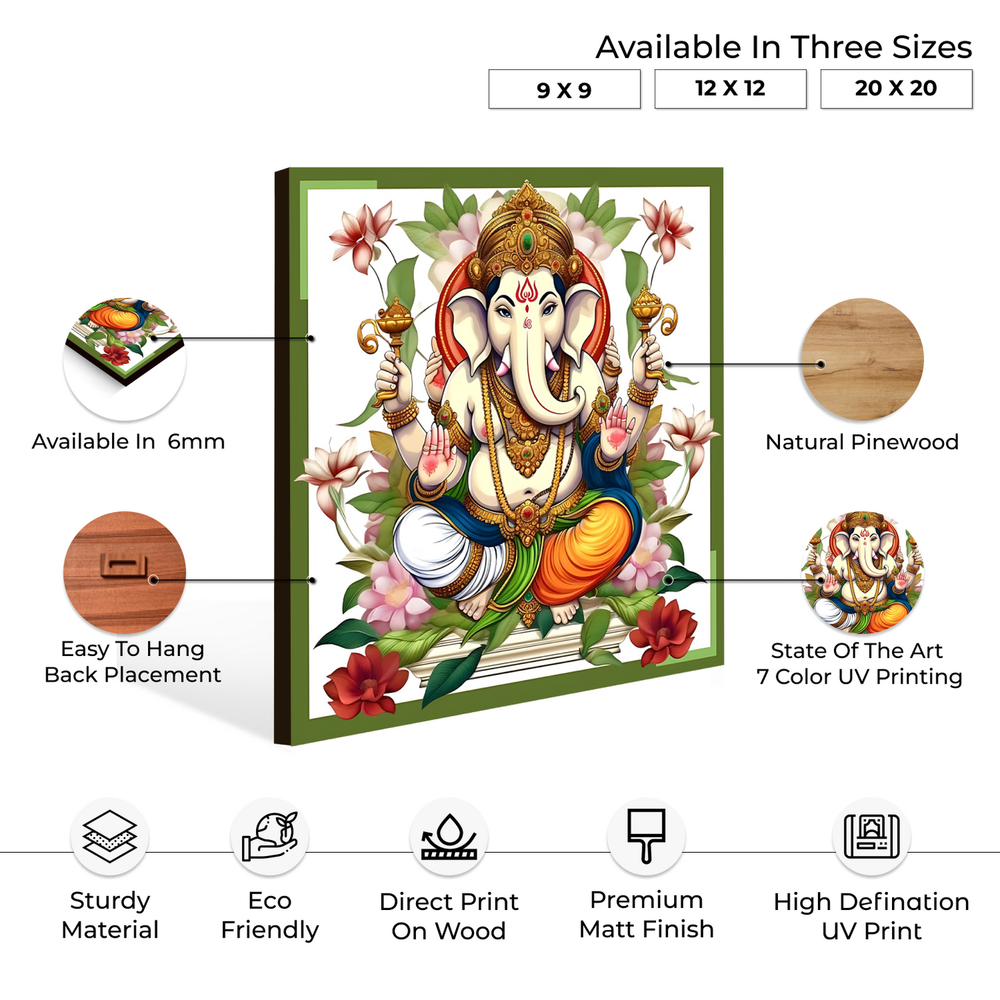 Ganesh Ji With Lotus Colorful Wood Print Wall Art