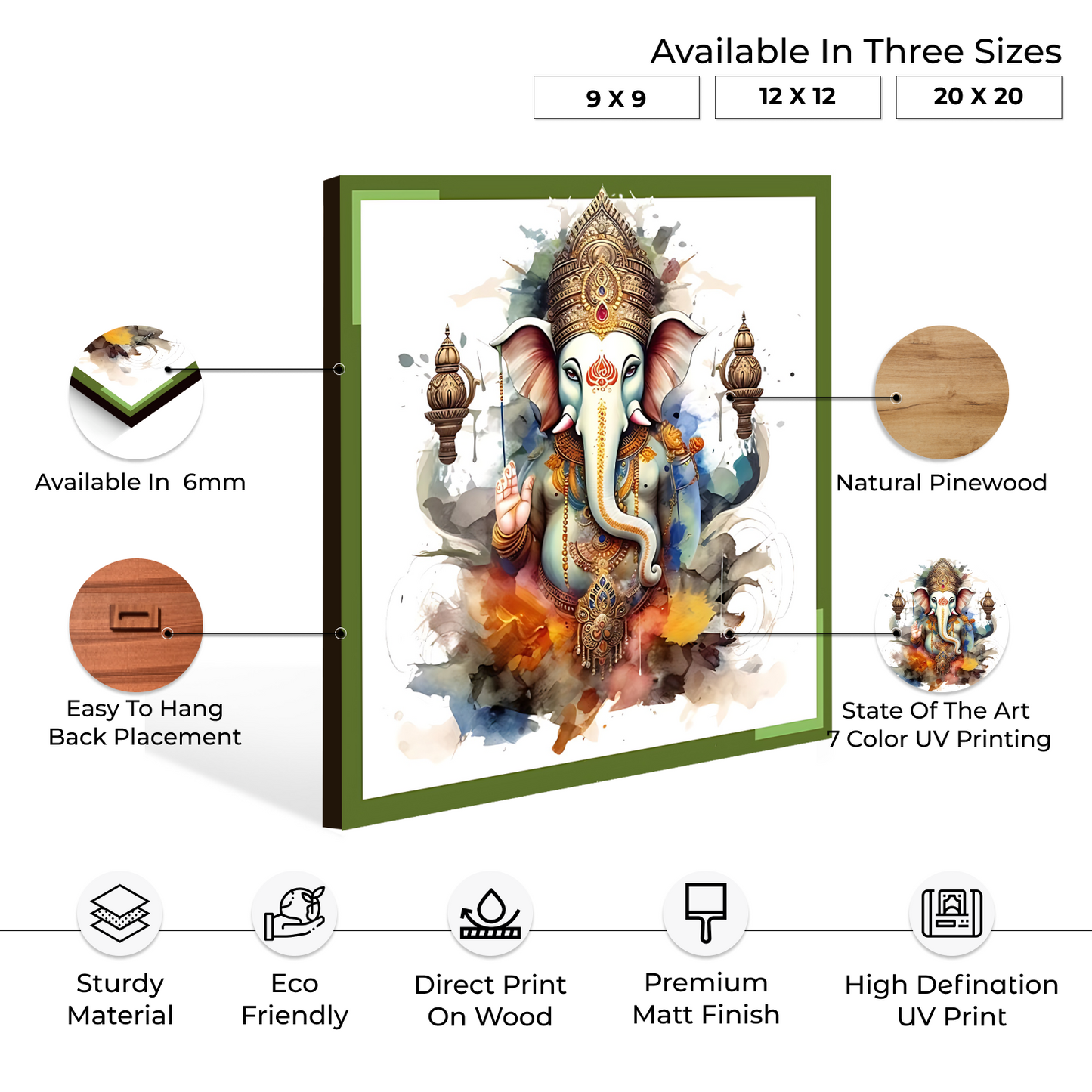 Ganesh Ji Colorful Wood Print Wall Art
