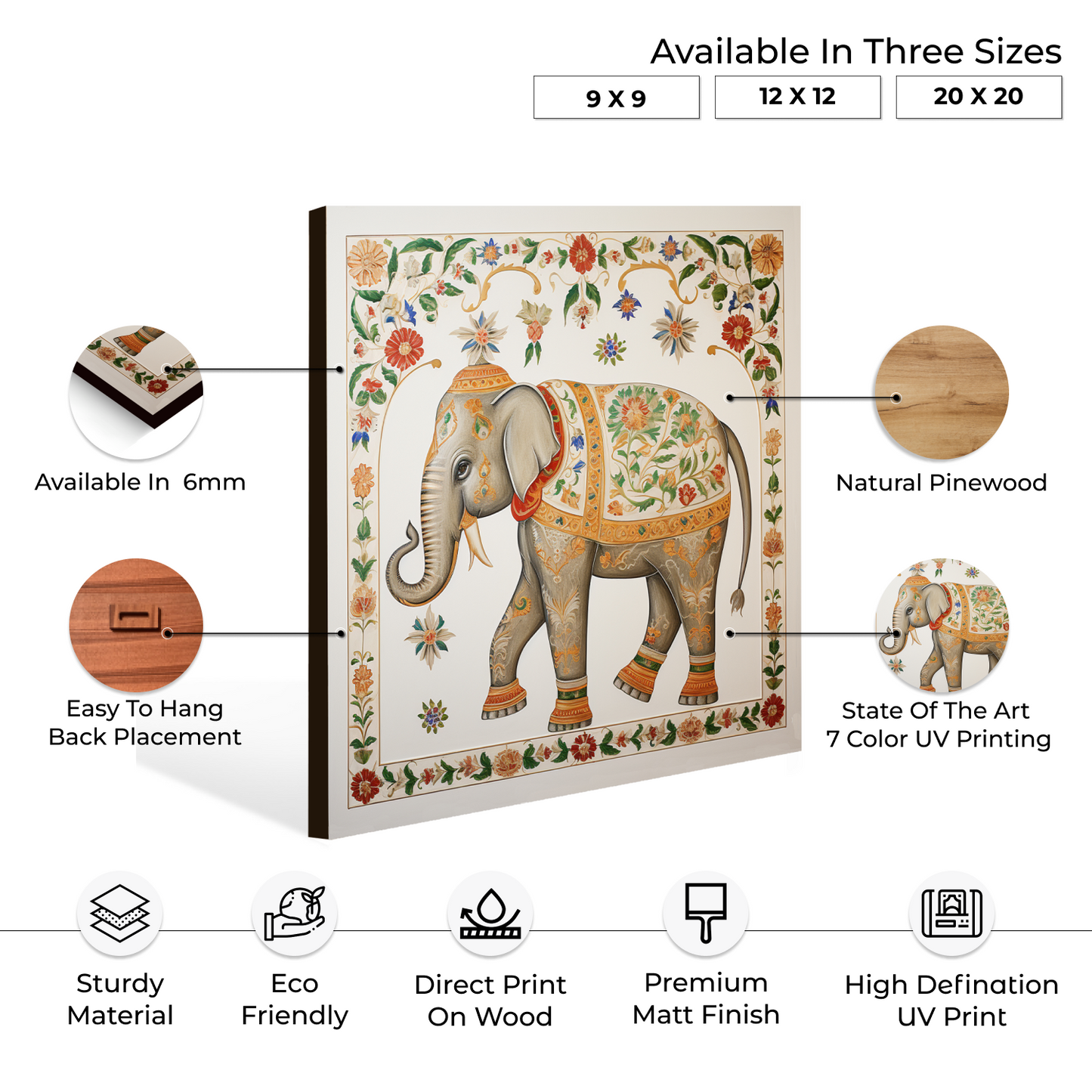 Elephant Wood Print Wall Art For Prosperity and Luck