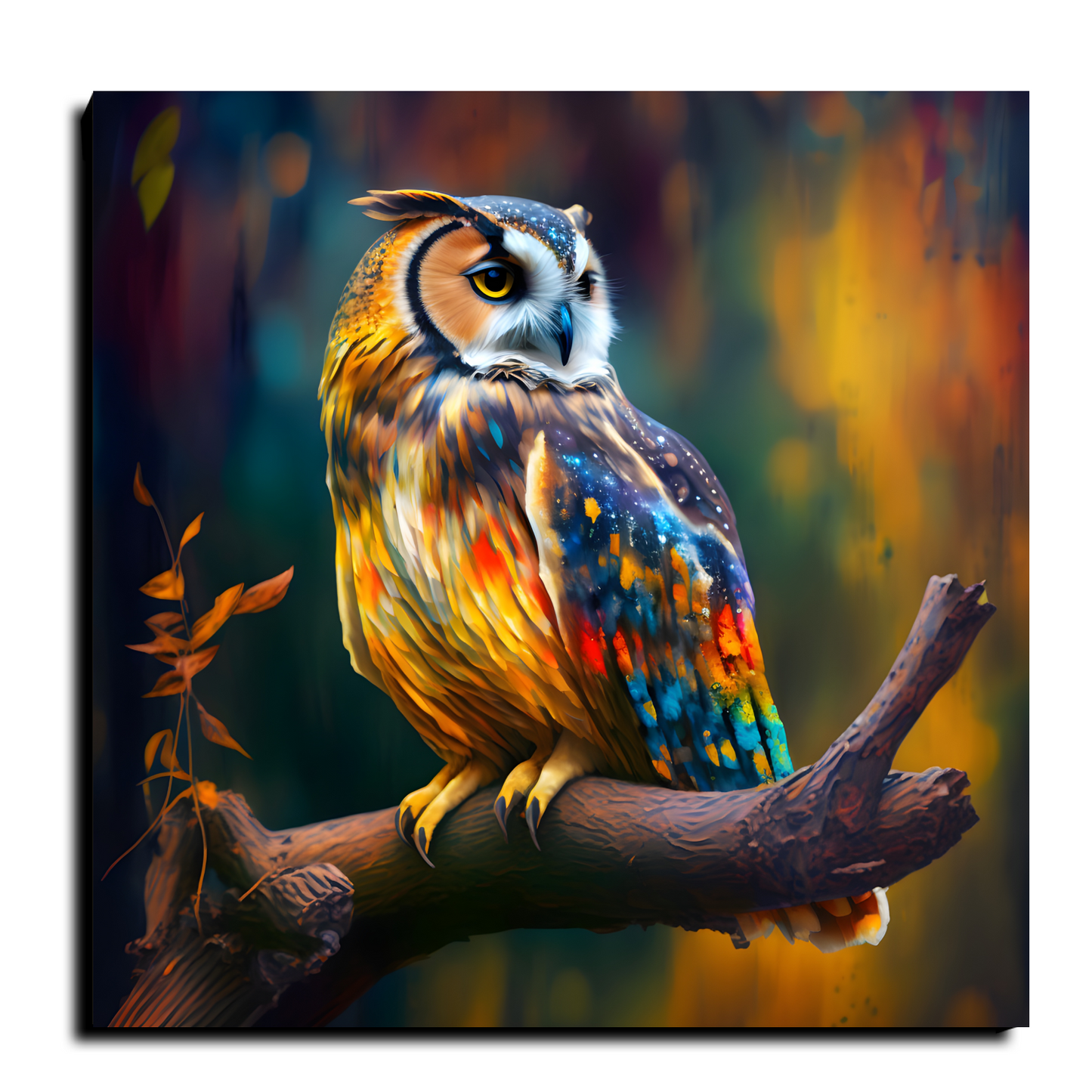 Owl Sitting on Branch Wood Print Wall Art