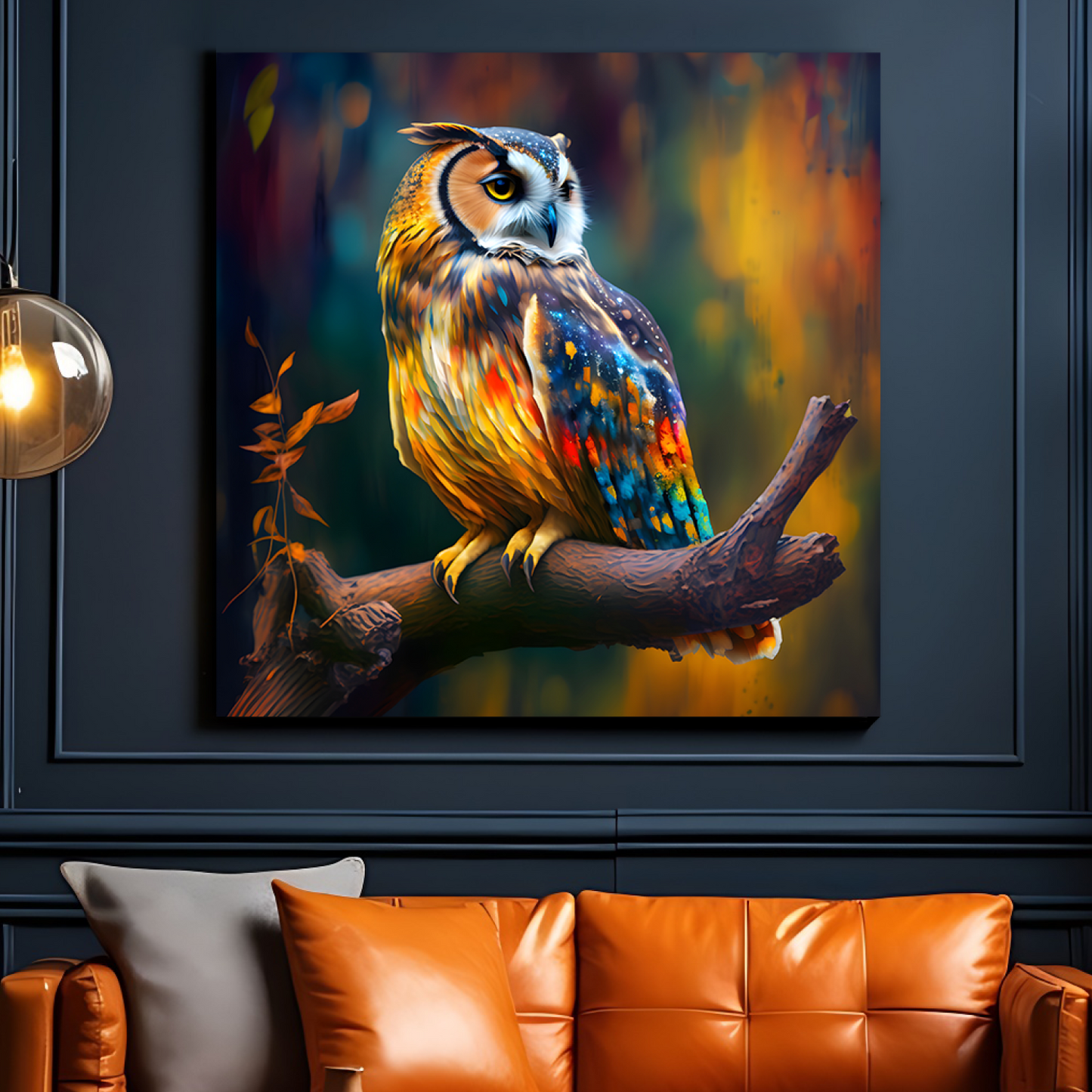 Owl Sitting on Branch Wood Print Wall Art