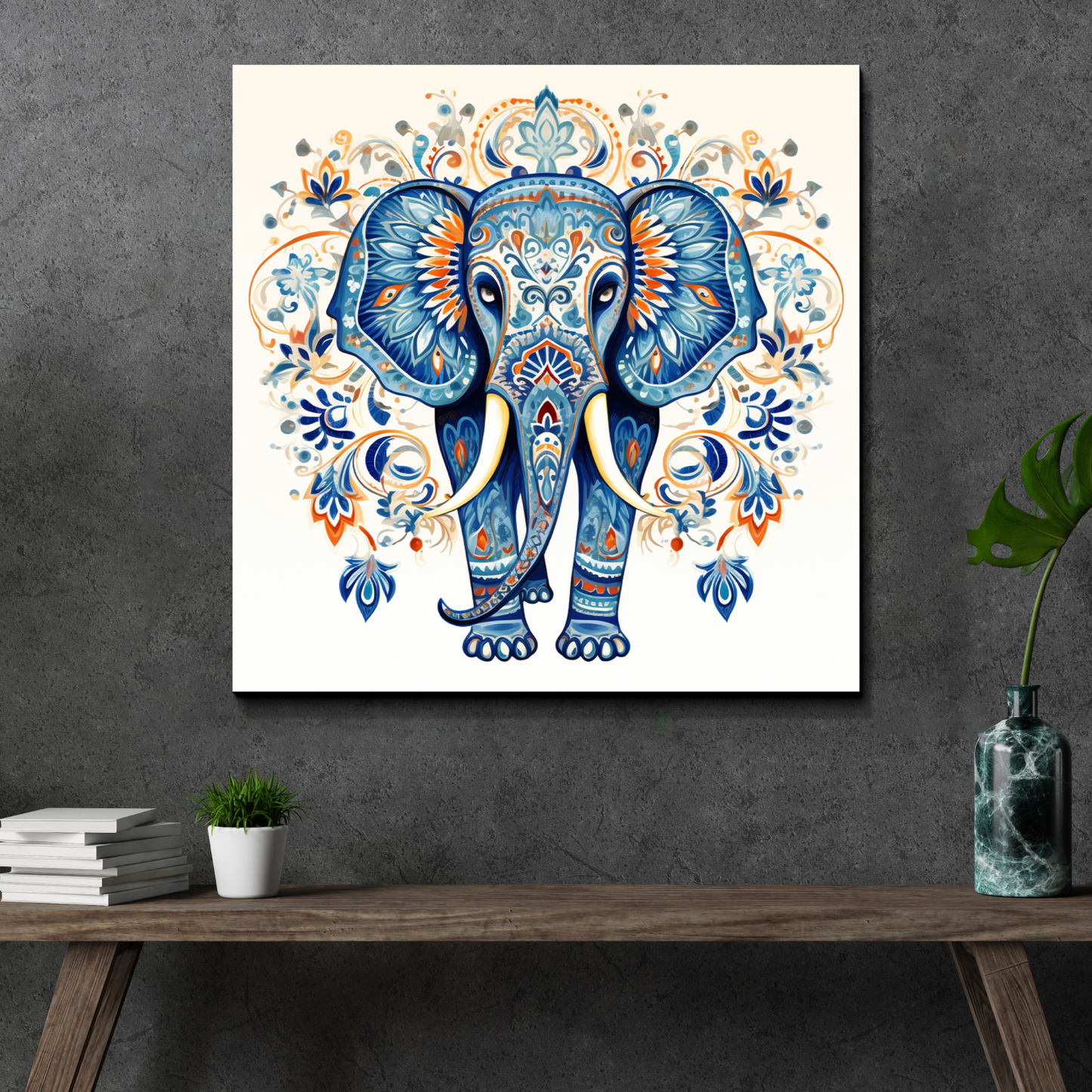 Elephant Mandala Wood Print Wall Art Blue