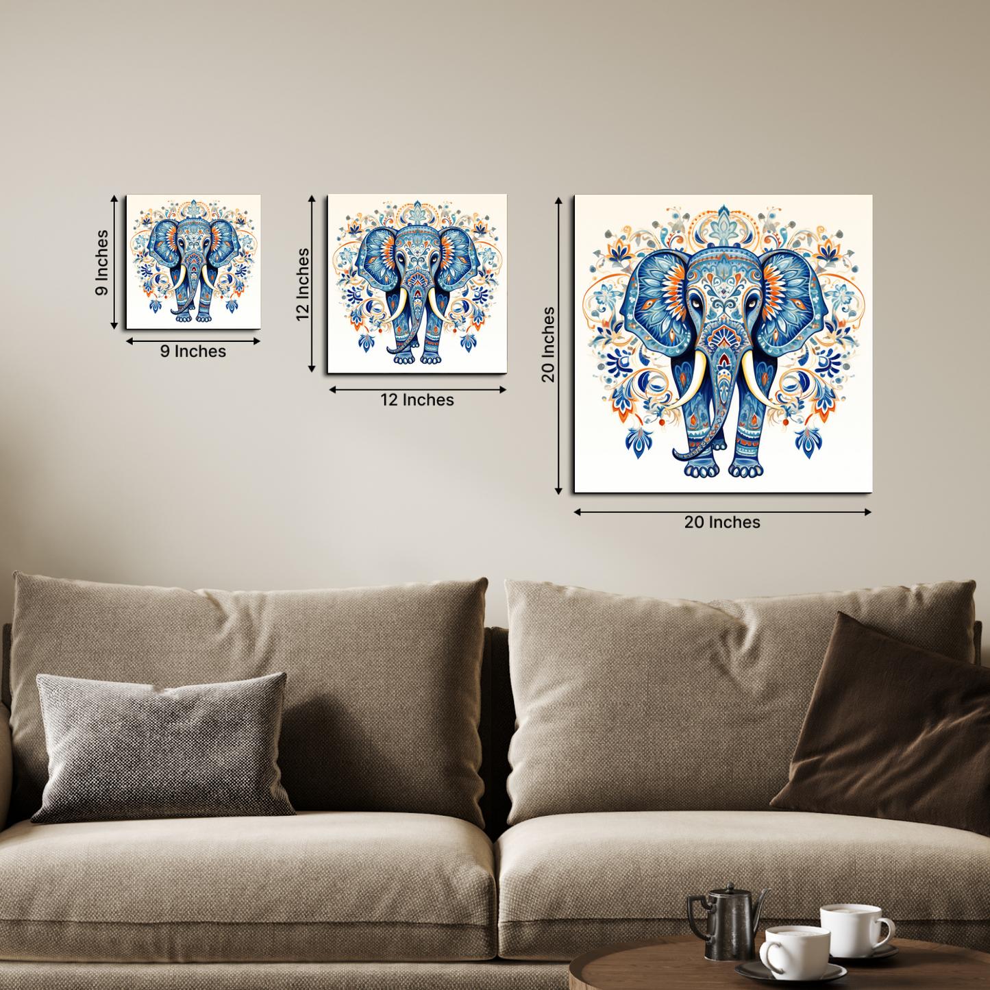 Elephant Mandala Wood Print Wall Art Blue