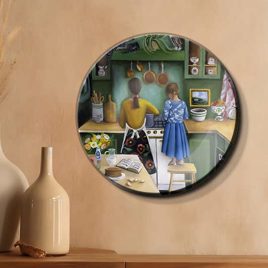 Mother and Daughter Cooking in Kitchen Ceramic Wall Plate Home Décor