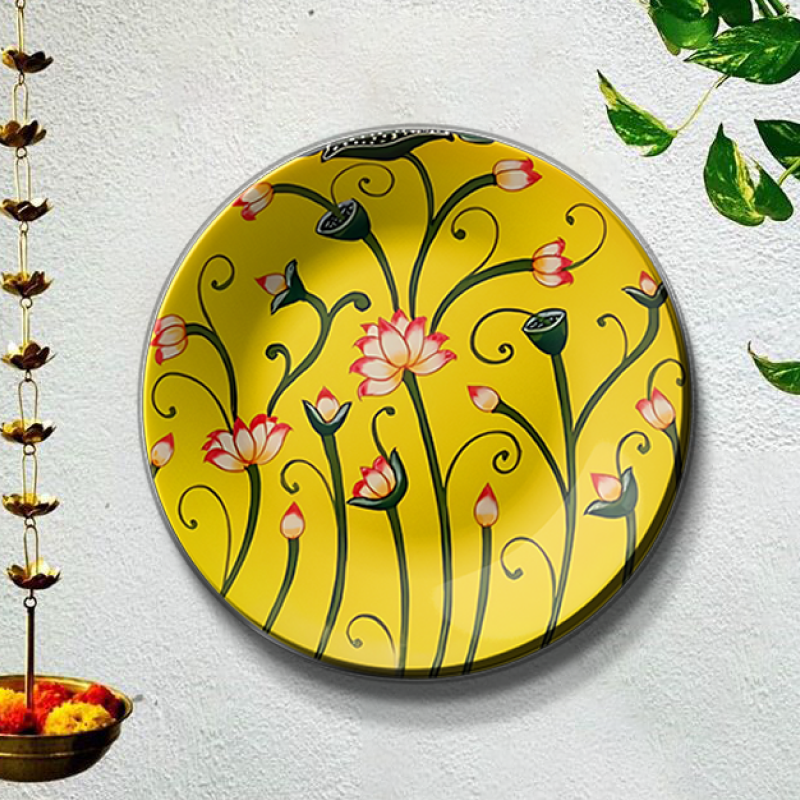 pink lotus plant ceramic plates wall decor