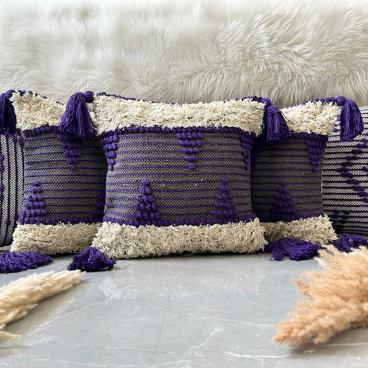 Set Of 5 Boho Vibe Purple Cushion Cover