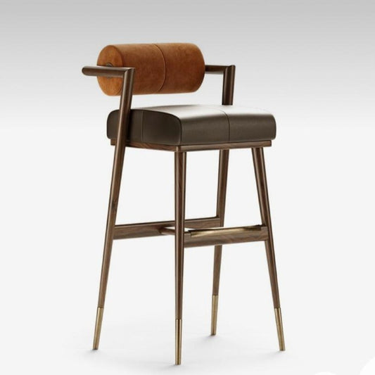 Modern Iron Metal Wood Finish Frame Bar Chair Barstool