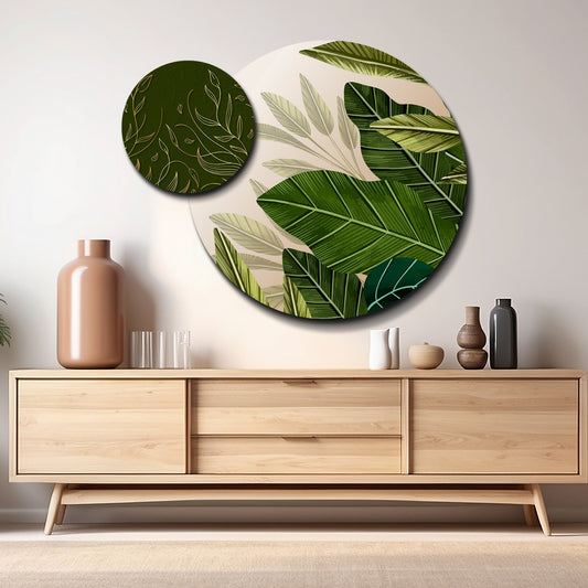 Tropical Leaves Round Wood Print Wall Art