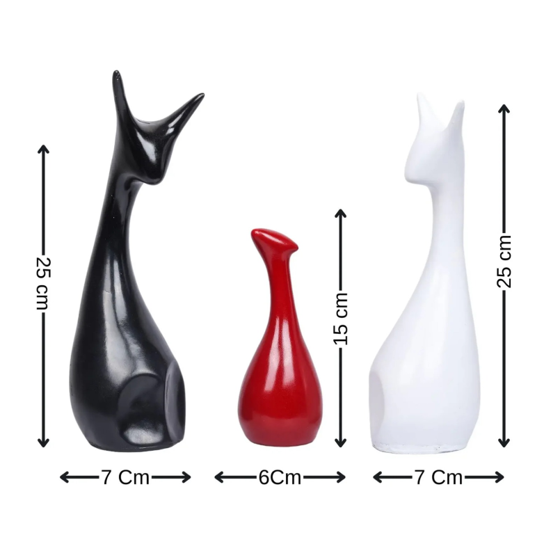 Set of 3 Colorful Cat Family Statue Showpiece