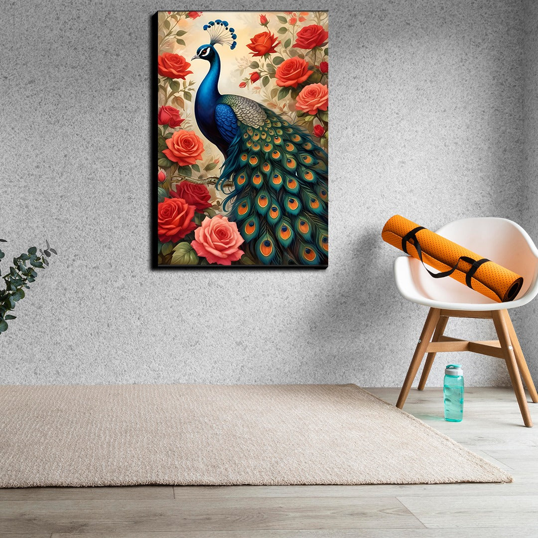 Colorful Peacock and Roses Wood and Acrylic Print Wall Art