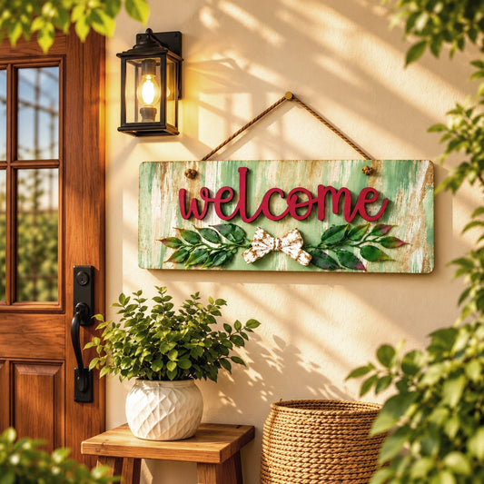 Chalk My Theme “Welcome” Wooden Wall Hanging Sign | Home Entrance, Living Room, Bedroom, Door Décor | Rustic & Elegant Wall Decoration