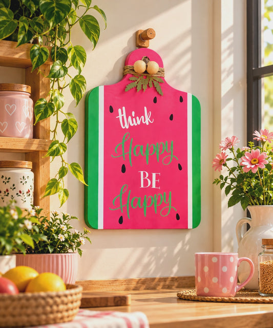 Chalk my Theme Wooden Water Melon style Wall Hanging and Decorative item (Think Happy Be Happy)