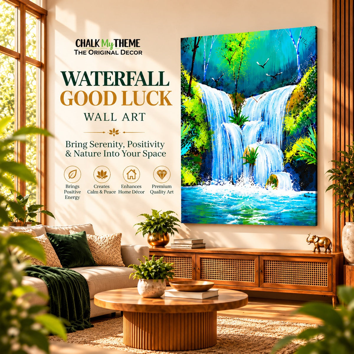 Waterfall Good Luck Wall Art Luxury Painting