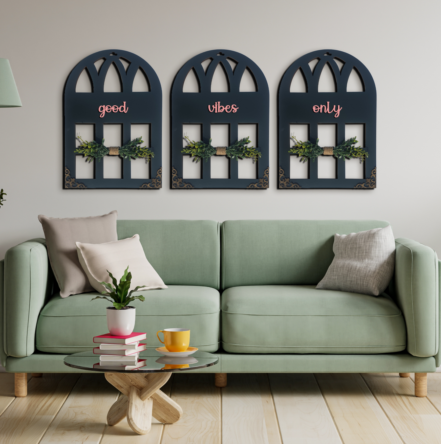Good Vibes Only Quote Window Wall Art Set of 3