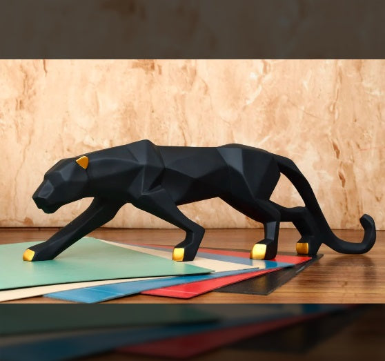 Prestige Regal Geometric Panther Resin Sculpture For Living Room Or Office