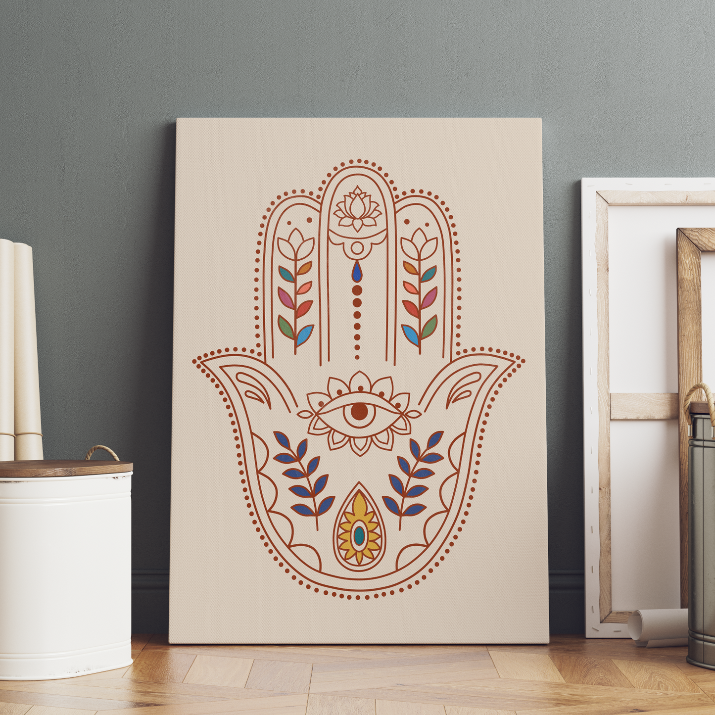 Hamsa Hand Evil Eye Protection Wood Print Wall Art