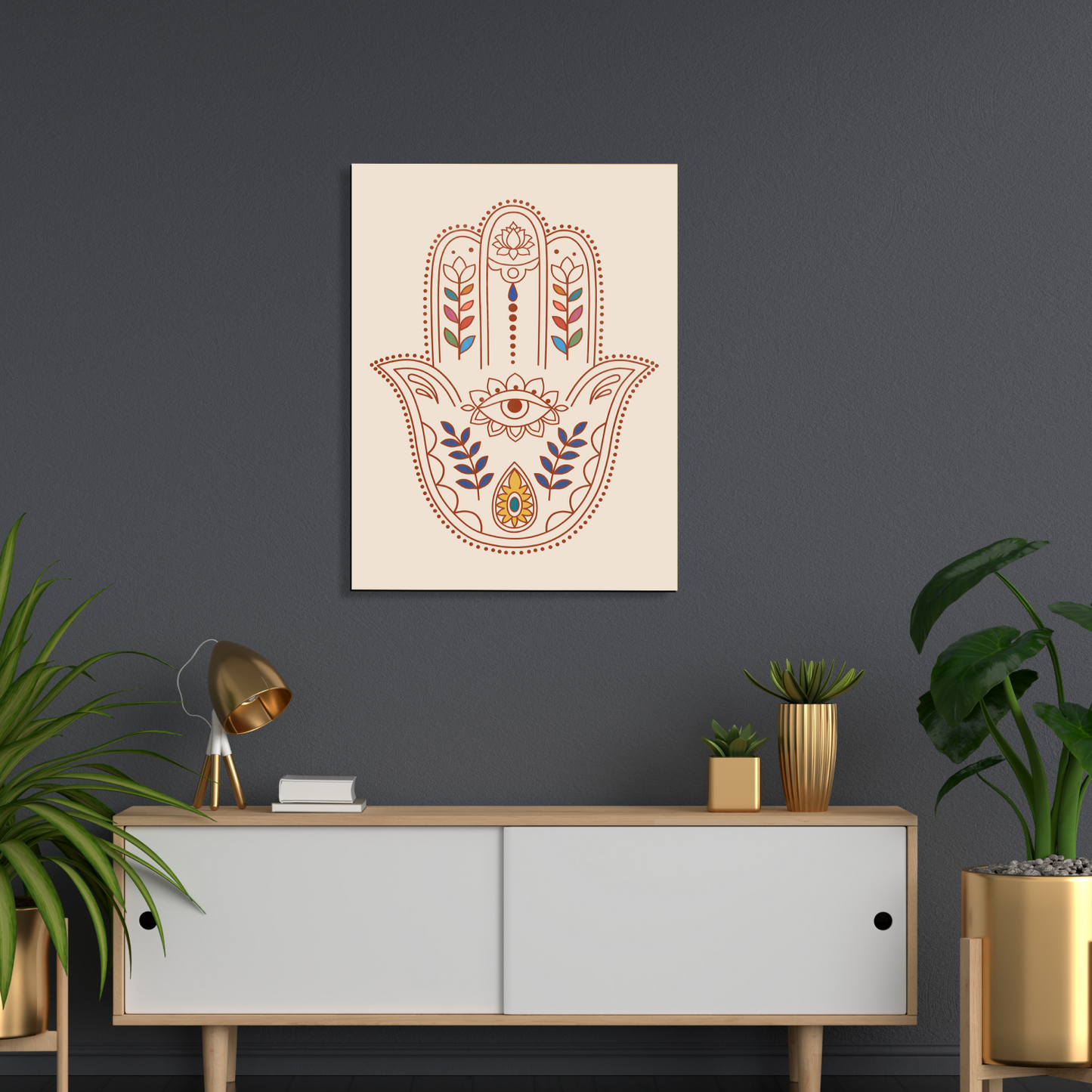 Hamsa Hand Evil Eye Protection Wood Print Wall Art