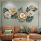 White and Gold With Green Leaves Metal Wall Art