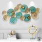 Teal and Gold Flowers Circle Metal Wall Art