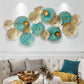 Teal and Gold Flowers Circle Metal Wall Art