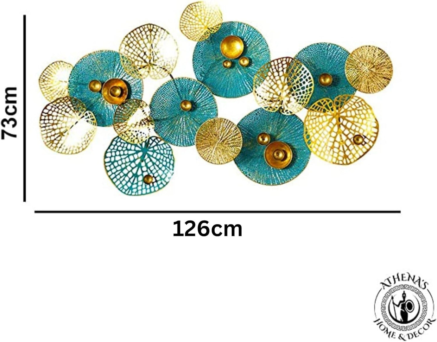 Teal and Gold Flowers Circle Metal Wall Art