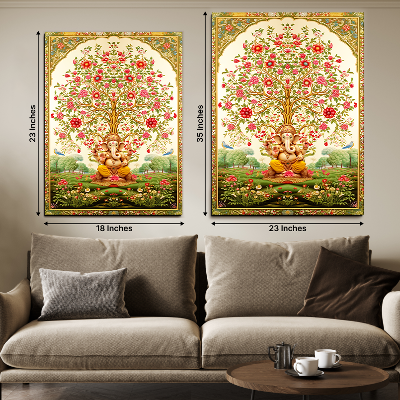 Tree of Life Pichwai With Ganesh Wood Print Wall Art