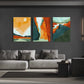 Orange Abstract Landscape Wood Print Wall Art Set of 3
