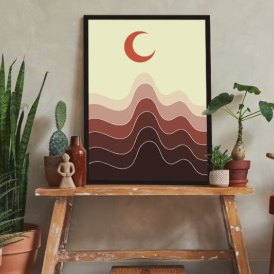 Crescent Moon Ombre Wood Print Wall Art