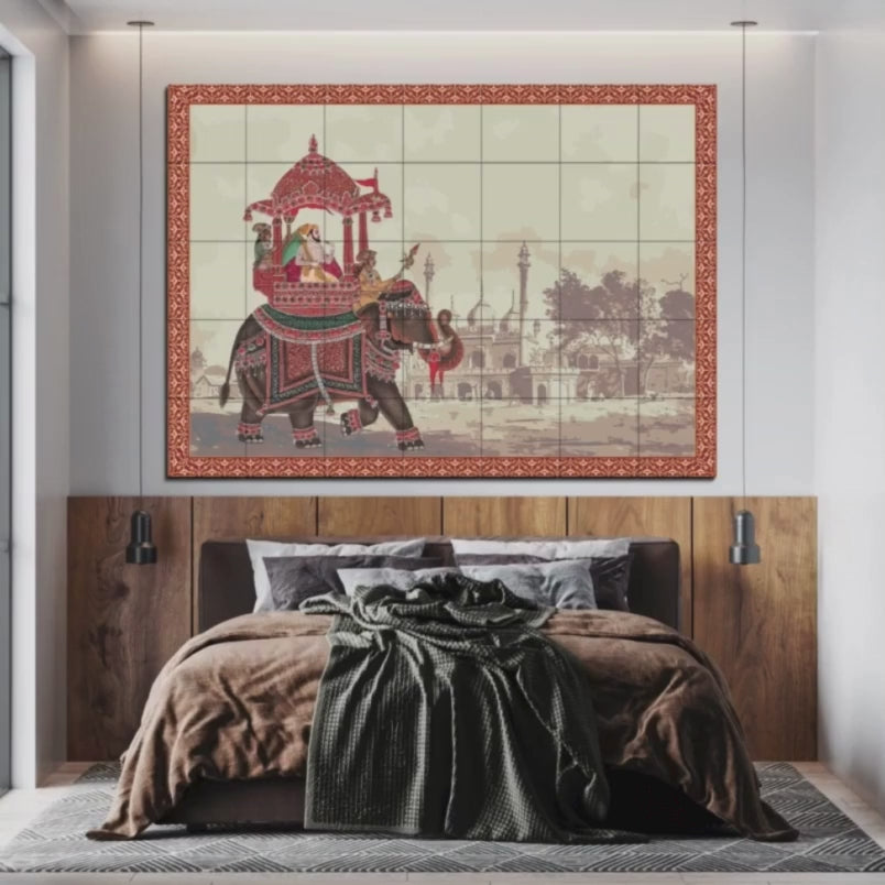 Emperor Riding Royal Elephant Wood Print Wooden Wall Tiles Set-Luxury ...