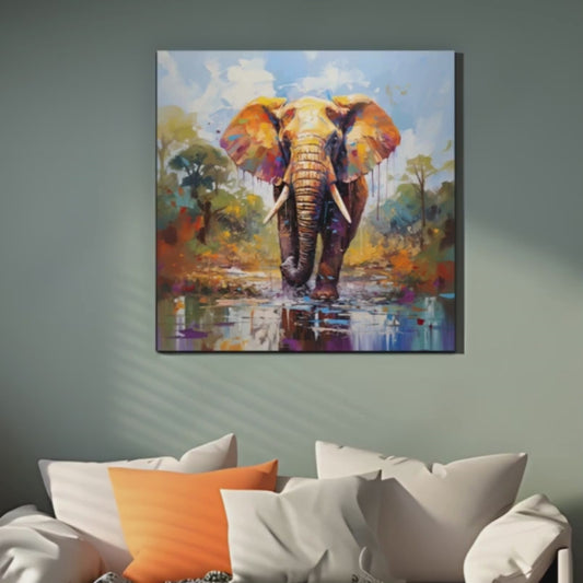 Elephant Colorful Wood Print Wall Art