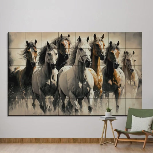 Running Horses Wood Print Wooden Wall Tiles Set