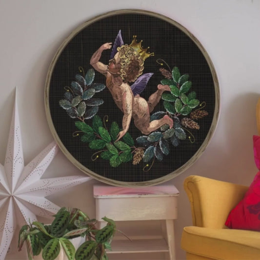 Christmas Angel With Tree Branches Wood Print Wall Art