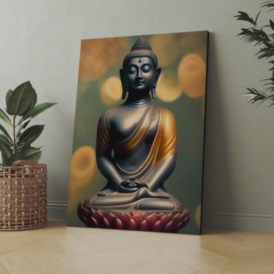 Buddha Meditating in Lotus Wood Print Wall Art