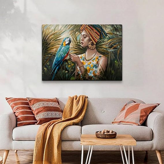 Lady With Parrot Beautiful Wood Print Wall Art