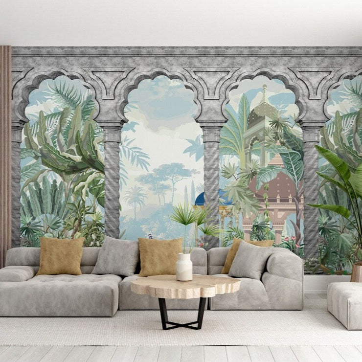 Historical Indian Landscape Wood Print Luxurious Wooden Wall Tiles Set